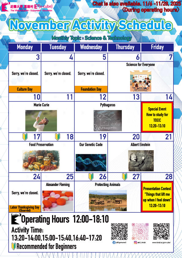 2025年11月アクティビティカレンダー