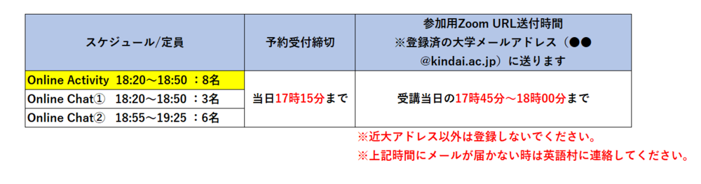 全キャンパス近大生対象 オンラインプログラム予約について 7月 新着情報 近畿大学 英語村e3 E Cube