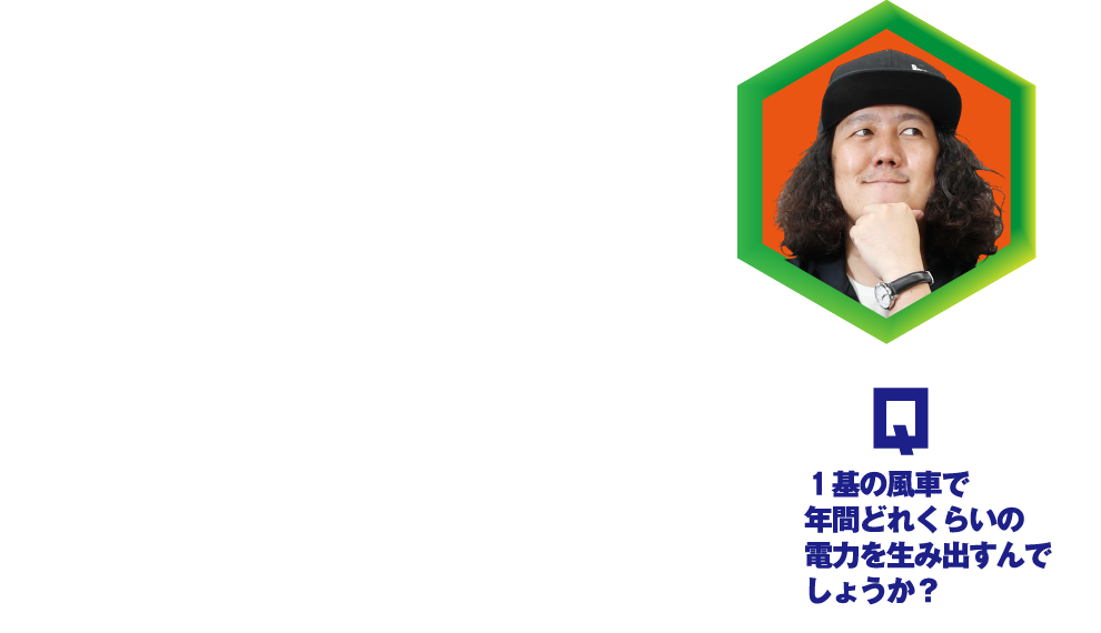 Q.１基の風車で年間どれくらいの電力を生み出すんでしょうか？