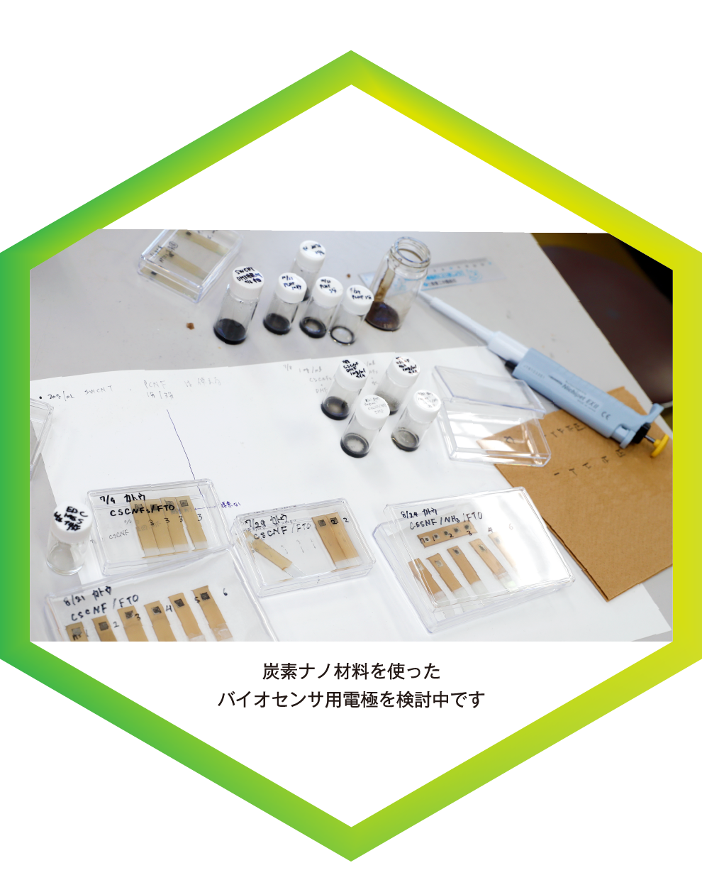 炭素ナノ材料を使ったバイオセンサ用電極を検討中です