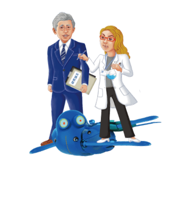 学長と教授と青い鳥ロボットの鳥