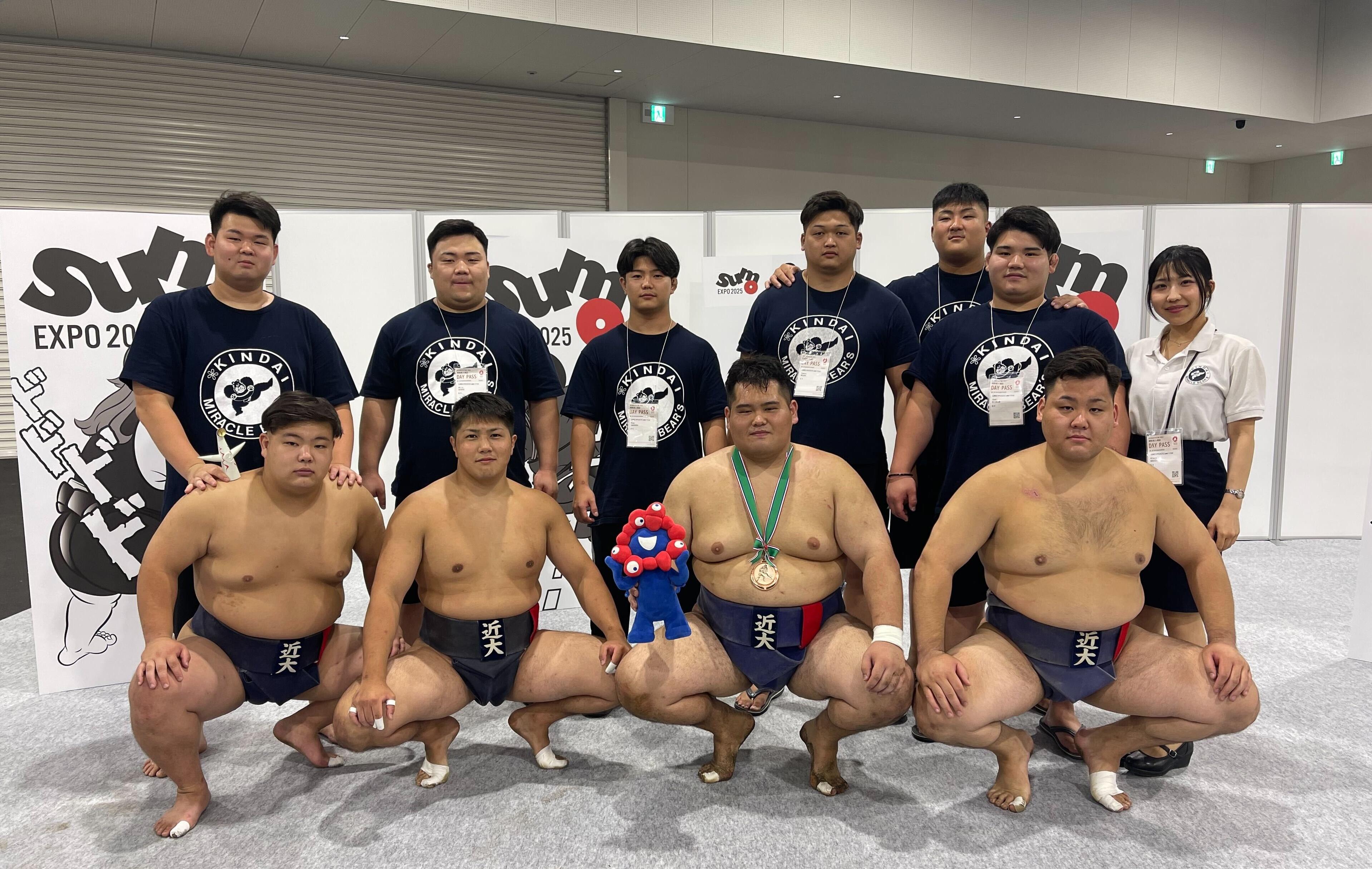 近畿大学体育会相撲部が、EXPOメッセ「WASSE」で開催された「SUMO EXPO 2025」に参加