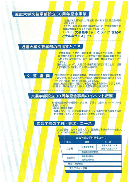 近畿大学文芸学部 設立30周年記念事業イベント一覧