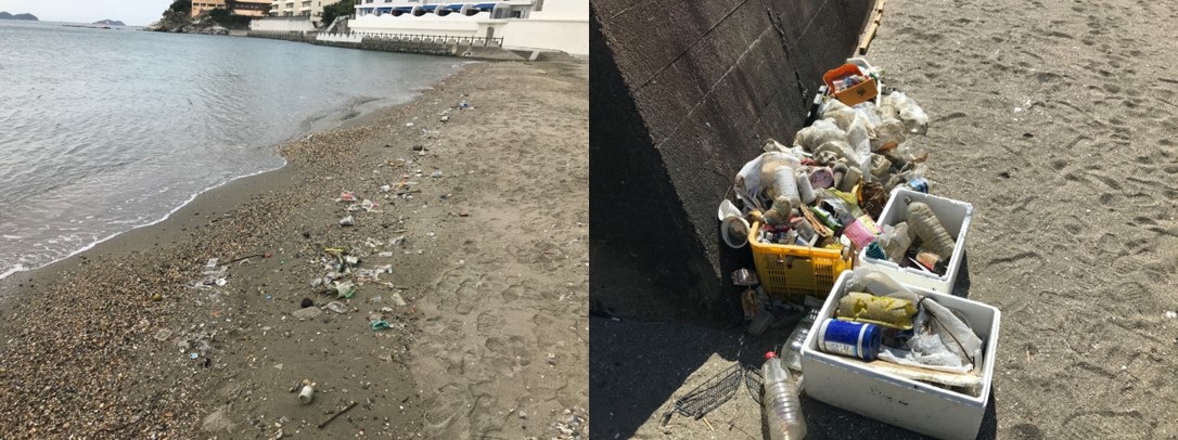 中学1年生が総合学習で海洋プラスチックごみ問題に取り組む　和歌浦・片男波海水浴場で漂着ごみの現地調査を実施