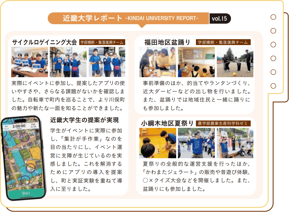 2026年10月１日発刊「広報かわまた（R8年10月号）」で、近畿大学の復興知事業が紹介されました